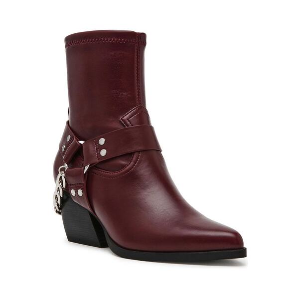 NEW Dolce Vita Women Keeler Harness Engineer Chain Heeled Boots SZ 7 Dark Cherry - Picture 1 of 5
